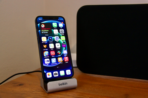 2021 12 iPhone 12 mini on Belkin Dock