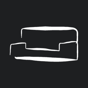 Hand-drawn Lounge Ruminator site logo, showing a lounge on a grey background